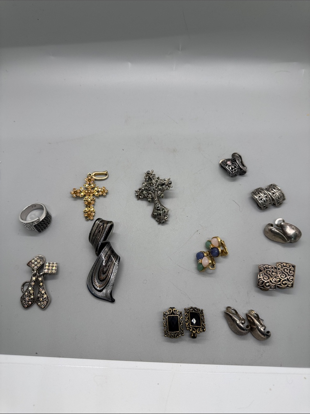 Mixed Metal Cross and Accent Brooches - Gold & Silver Women’s Jewelry Set